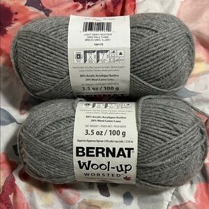 Bernat Wool-Up Worsted Yarn in Light Gray Heather, 2 skein lot